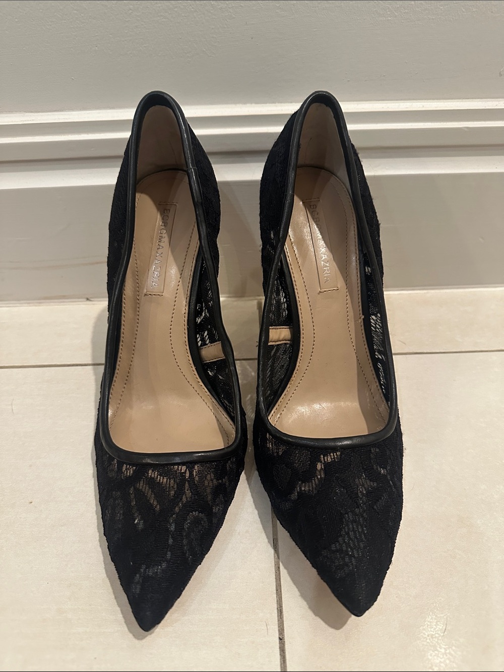 BCBGMaxAzria Black Lace Pointed Toe Pumps